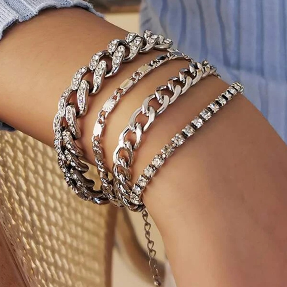 Gorgeous Bling Chain Link silver bracelets set
